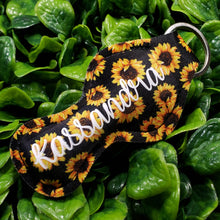 Load image into Gallery viewer, SunKeeper || Black w/Sunflowers || Custom Sunflower Keyring Balm Holder || Neoprene Keychain