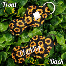 Load image into Gallery viewer, SunKeeper || White w/Sunflowers || Custom Sunflower Keyring Balm Holder || Neoprene Keychain