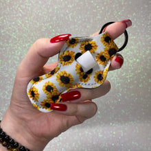 Load image into Gallery viewer, SunKeeper || White w/Sunflowers || Custom Sunflower Keyring Balm Holder || Neoprene Keychain
