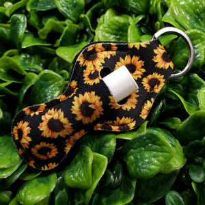 SunKeeper || Black w/Sunflowers || Custom Sunflower Keyring Balm Holder || Neoprene Keychain