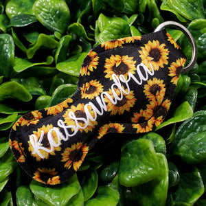 SunKeeper || Black w/Sunflowers || Custom Sunflower Keyring Balm Holder || Neoprene Keychain