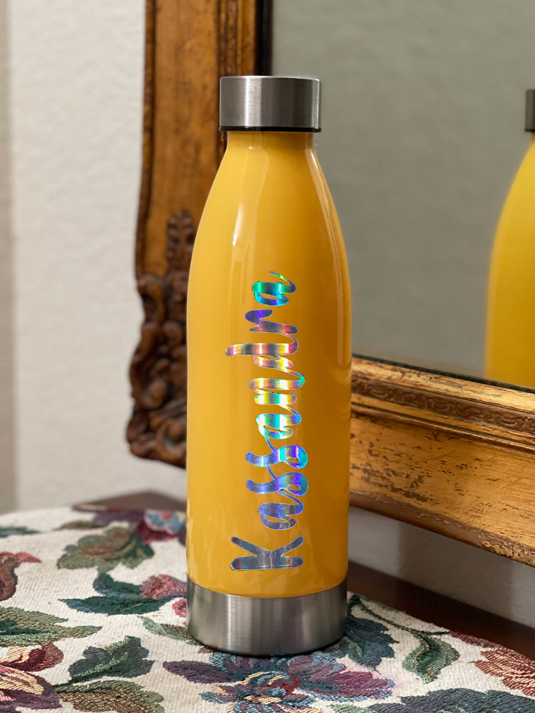 Hydrating Libation || Mustard Yellow with Custom Name || Water Bottle || Stainless Steel Lid & Base